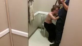 Public dressing room blow job and swallow