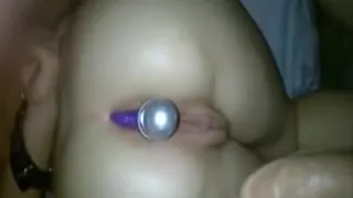 Dildo in pussy in butt and massive dick