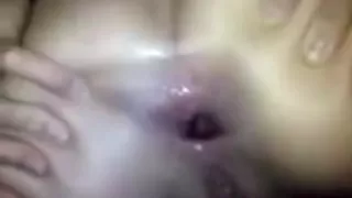 Sexy girl gets anal creampie that is huge