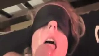 Blindfolded slut enjoys a hard pounding and gets facialized