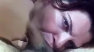 Horny brunette slut pumps a stud's hard cock and sucks on h