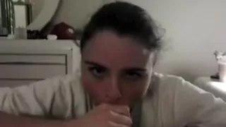 Cock loving brunette slut blows off hard fat cock and enjoying