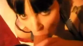 Cock loving brunette slut sucking and licking big hard cock