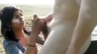 Sexy latina babe outdoor sucks hard cock for cash