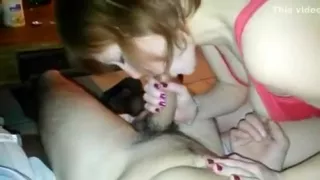 Cock greedy blonde bitch sucks and licks hard cock greedily