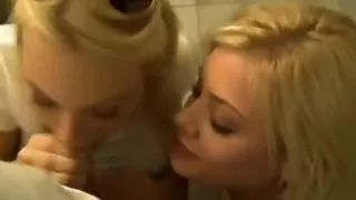 Two hot blonde sisters suck on thick dick