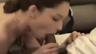 sexy brunette babe sucking big black cock of her horny black boyfriend 