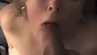 Cum thirsty blonde gets her mouth and face full of fresh thick cum