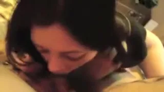 Cock loving brunette slut blows off hard cock and enjoying