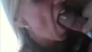 sexy blonde with nice tits sucks hard cock of her boyfriend  outdoor in wild