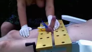treaten charly's cock with the workbench