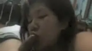Asian brunete milf gives a pov blowjob before ridi...