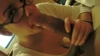 Horny brunette in glasses gives a black dude a hel...