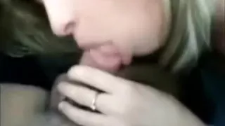 Blonde sucking cock in car