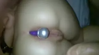 Large Dildo and big hard cock double penetrates ho...