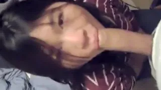 Trained asian teen swallow