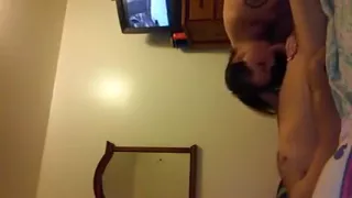 Chubby brunette babe sucking and riding big fat cock and enjoying