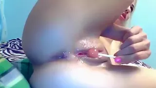 Beautiful Blonde Viki Playing With Candy