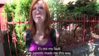 Scared Young Redhead Gets Anal in Public