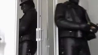 leather biker and mask rubber cigare smoke