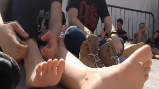Candid glasses girl with very stinky feet soles put sucks