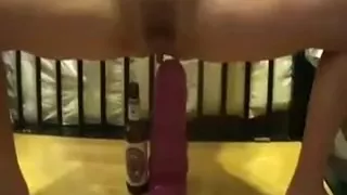 squatting on huge jelly dildo