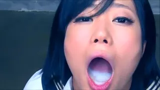 Cum on beautiful japanese mouth