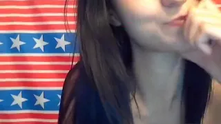 Brunette Virgingirl sucks dildo