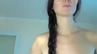 Long-haired brunette Ukrainka hammer her pussy silicone dildo