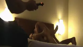 Skinny brunette girl has oral, missionary, doggystyle and cowgirl sex with her husband's friend.