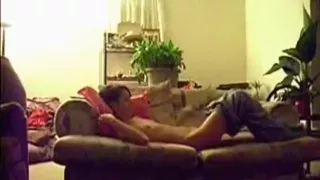 Skinny brunette girl moans like crazy, as she gets fucked on the sofa.