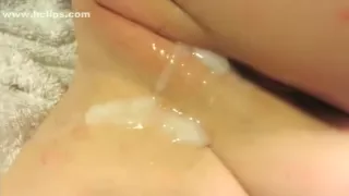 Slowly letting my bf's massive load drip outside of my pussy