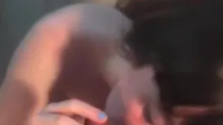 Sucking my dick always makes her happy. look at the smile on her face.