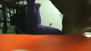 Tied up black girl sucks cock, gets missionary fucked and has doggystyle sex.