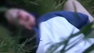 Voyeur tapes a brunette getting missionary fucked in nature