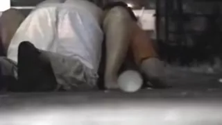 Voyeur tapes a partygirl fucking on the pavement in public