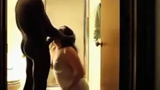 white girl has oral and doggystyle sex with her black boyfriend  in the bathroom