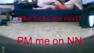 Who wants to fuck her next ? ponytailed brunette girl rides her man on the sofa.