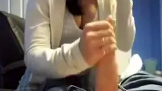 Buxom girl sucks my huge cock like there's no camera