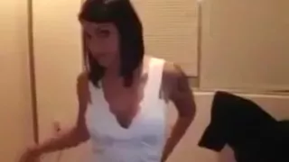 Classy babe with tattoos strips for me and fucks me on top