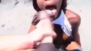 Ebony bitch sucks my cock outdoors and gets fucked hard