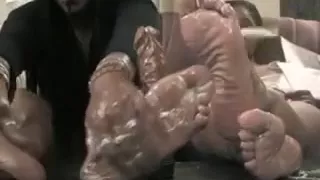 Me and my ebony friend teasing men with our lubricated feet