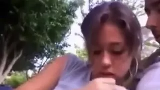my captivating girlfriend  pleases me with a blowjob in a park
