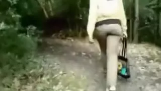 my nasty brunette girlfriend  flashes her booty in the forest
