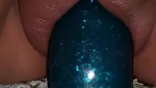 BIG BLUE DILDO, nice and wet