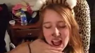 Hot red head chick gets pounded in doggy style