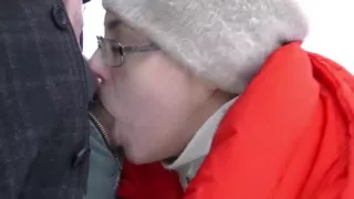 Girlfriend sucking dick in the snow