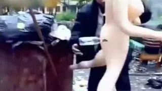 Homeless boy copulates plastic sex doll