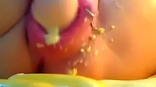 3 bananas stretching my swollen pierced cunt