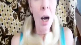 Non-Professional priceless looking blonde angel engulfing his strapon